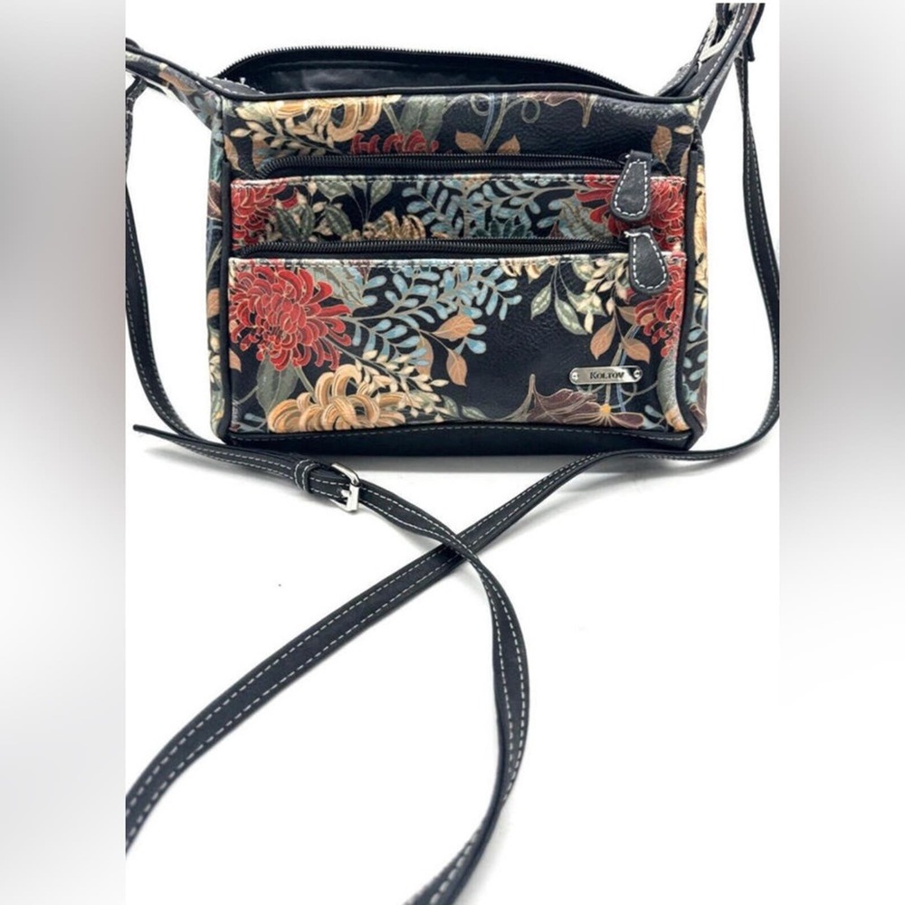Koltov Crossbody Bag Purse Zippered Floral Adjustable Strap Pockets Medium Sized